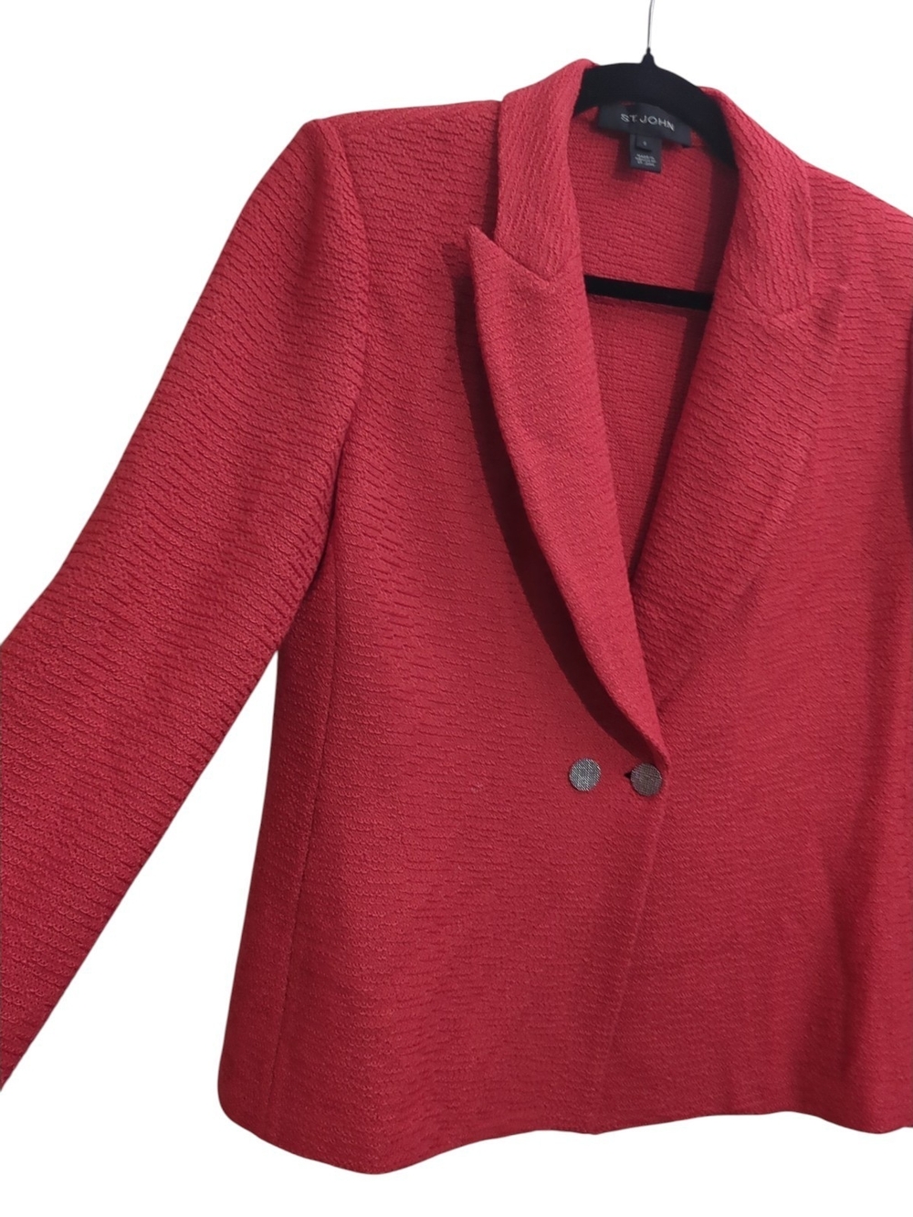 St. John Collection Pre-Fall 2021 Textured Knit Blazer Coral Red Sz 6 Designer - Picture 4 of 11